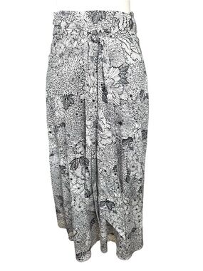 LK Bennett Aurell Women's Floral Pleated Midi Skirt Navy Cream Belted US 6 UK 10